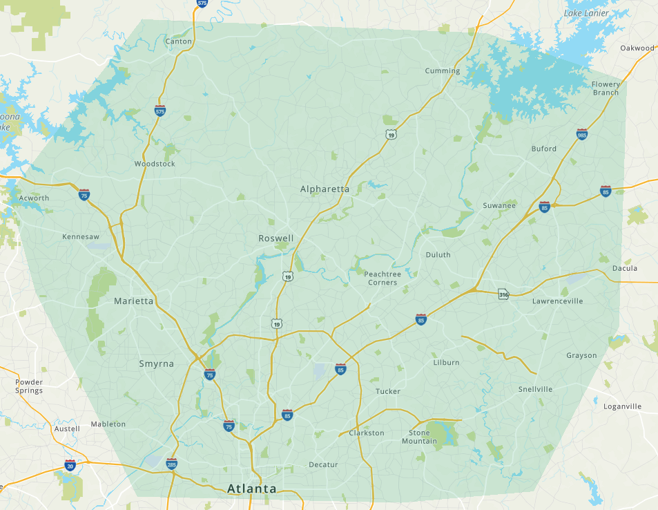 Hometown Plumbing and Septic Metro Atlanta Service area map